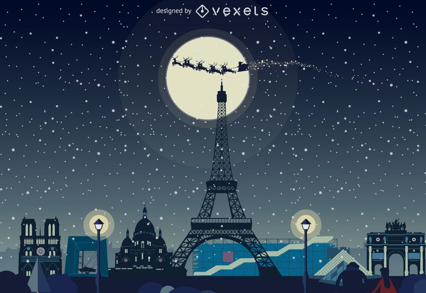 Paris Winter Christmas Skyline Vector Download