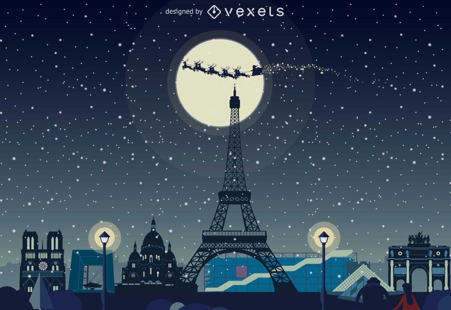 Paris winter Christmas skyline