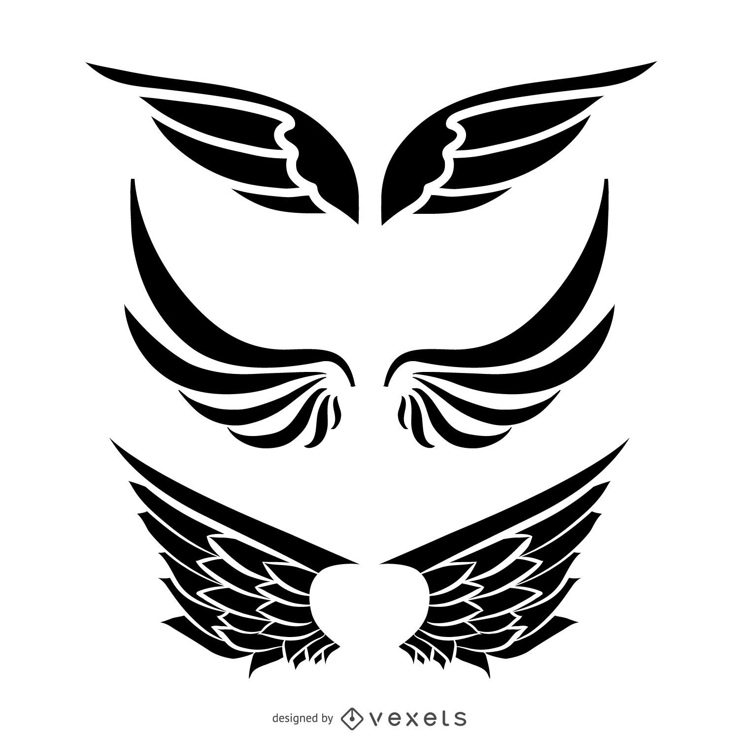 Isolated wing illustration set