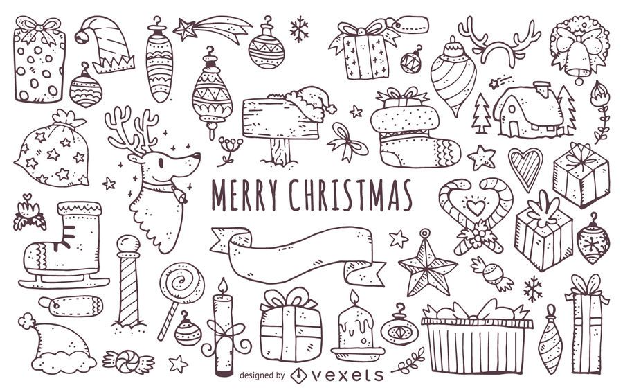 Christmas elements doodles outlines set Christmas elements doodles outlines set