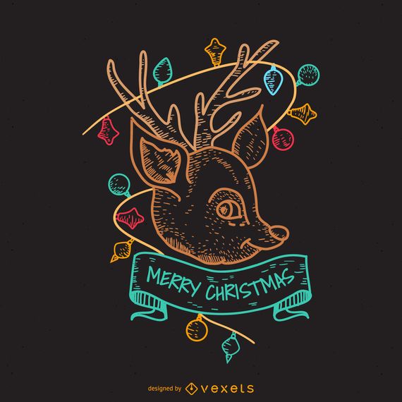 Hand drawn Christmas deer poster Hand drawn Christmas deer poster