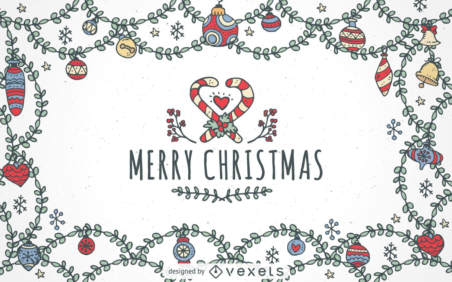 Hand drawn Merry Christmas ornaments background