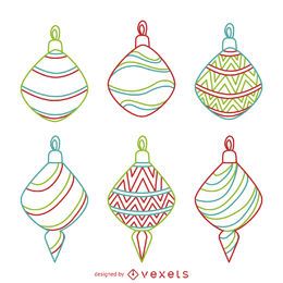 Conjunto de contornos de enfeites de Natal coloridos
