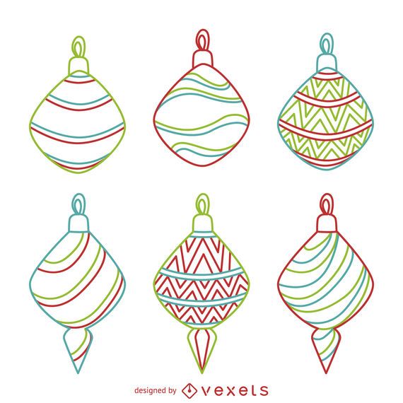 Coloridos ornamentos de Navidad conjunto de contornos Coloridos ornamentos de Navidad conjunto de contornos