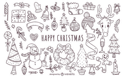 coleção de rabiscos de elementos de natal