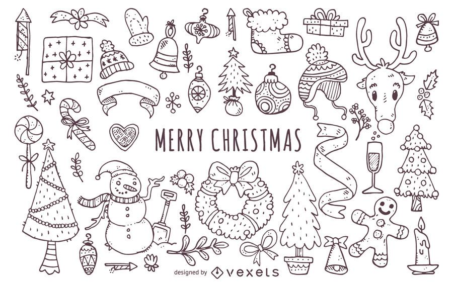Colección de garabatos de elementos navideños. Colección de garabatos de elementos navideños.