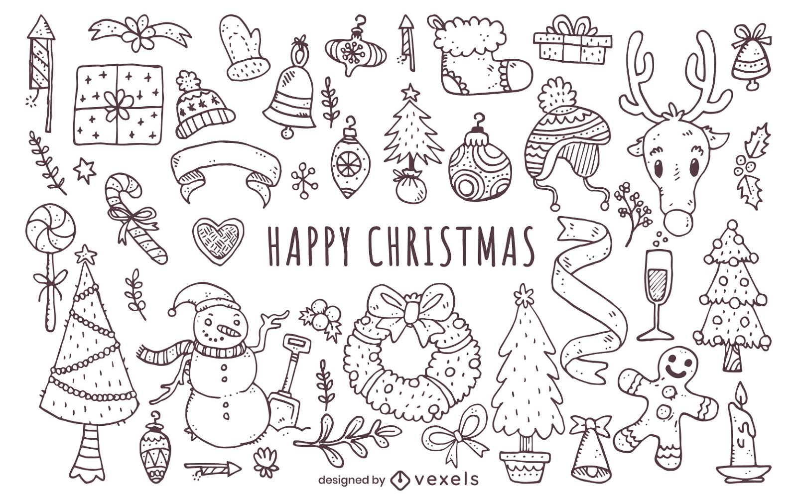 Christmas elements doodles collection