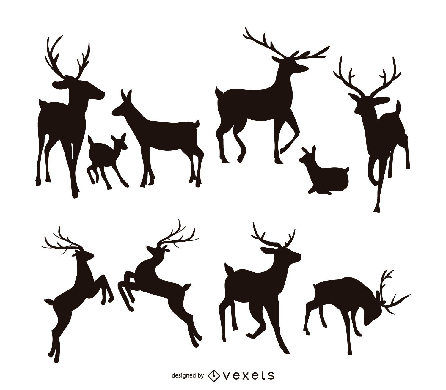 Deer silhouette set