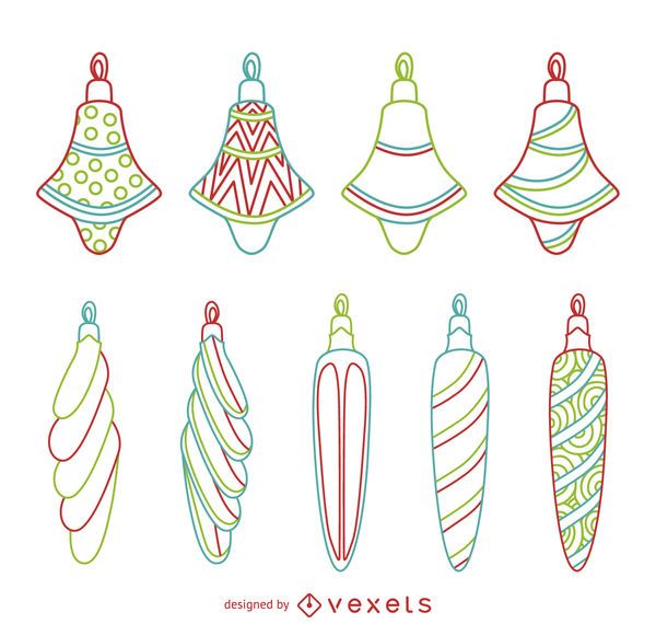 Coloridos ornamentos de Navidad conjunto de contornos Coloridos ornamentos de Navidad conjunto de contornos