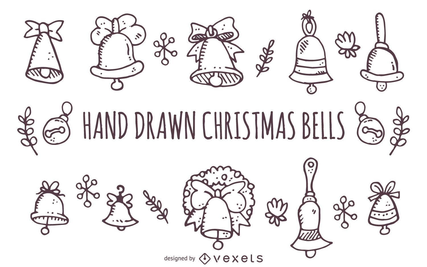 Hand drawn Christmas bells outlines
