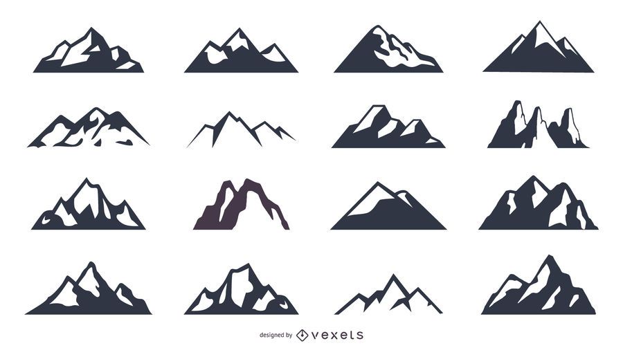 Conjunto de iconos de silueta de montaña Conjunto de iconos de silueta de montaña