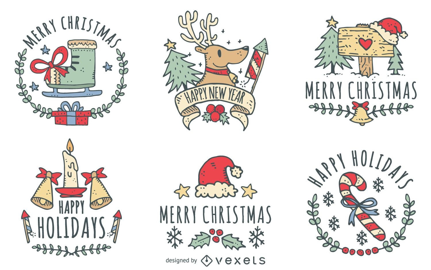 Christmas doodles label set