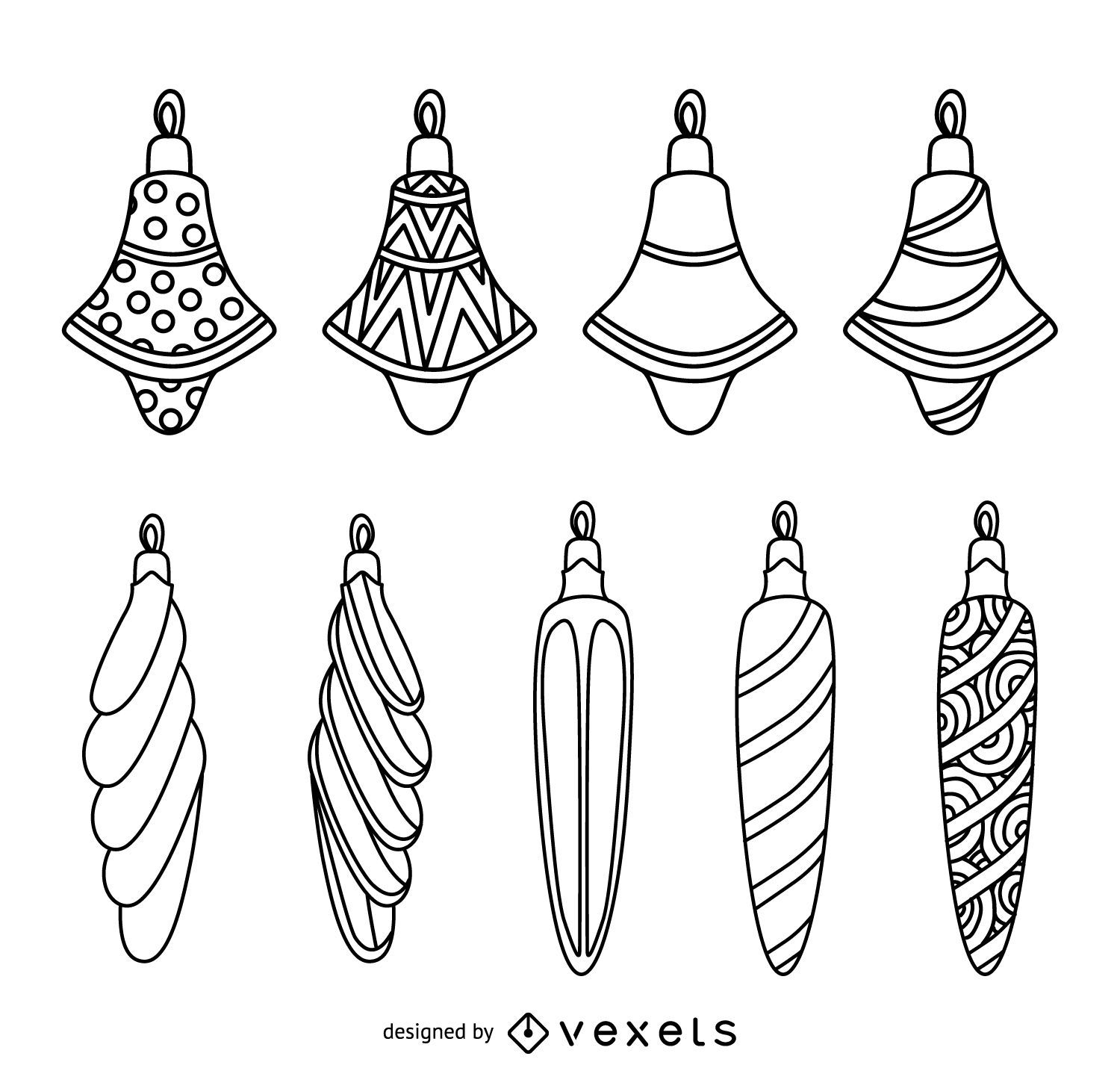 Christmas decorative ornament outlines set