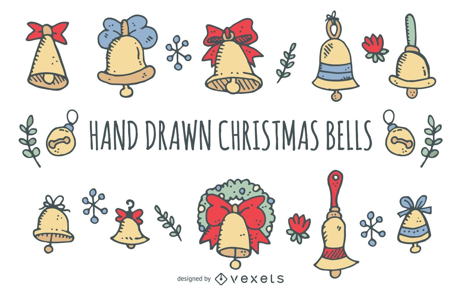 Conjunto de campanas de Navidad dibujadas a mano
