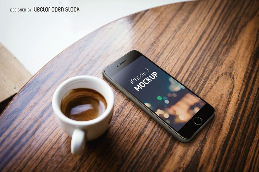 Plantilla iPhone 7 con café PSD Plantilla iPhone 7 con café PSD