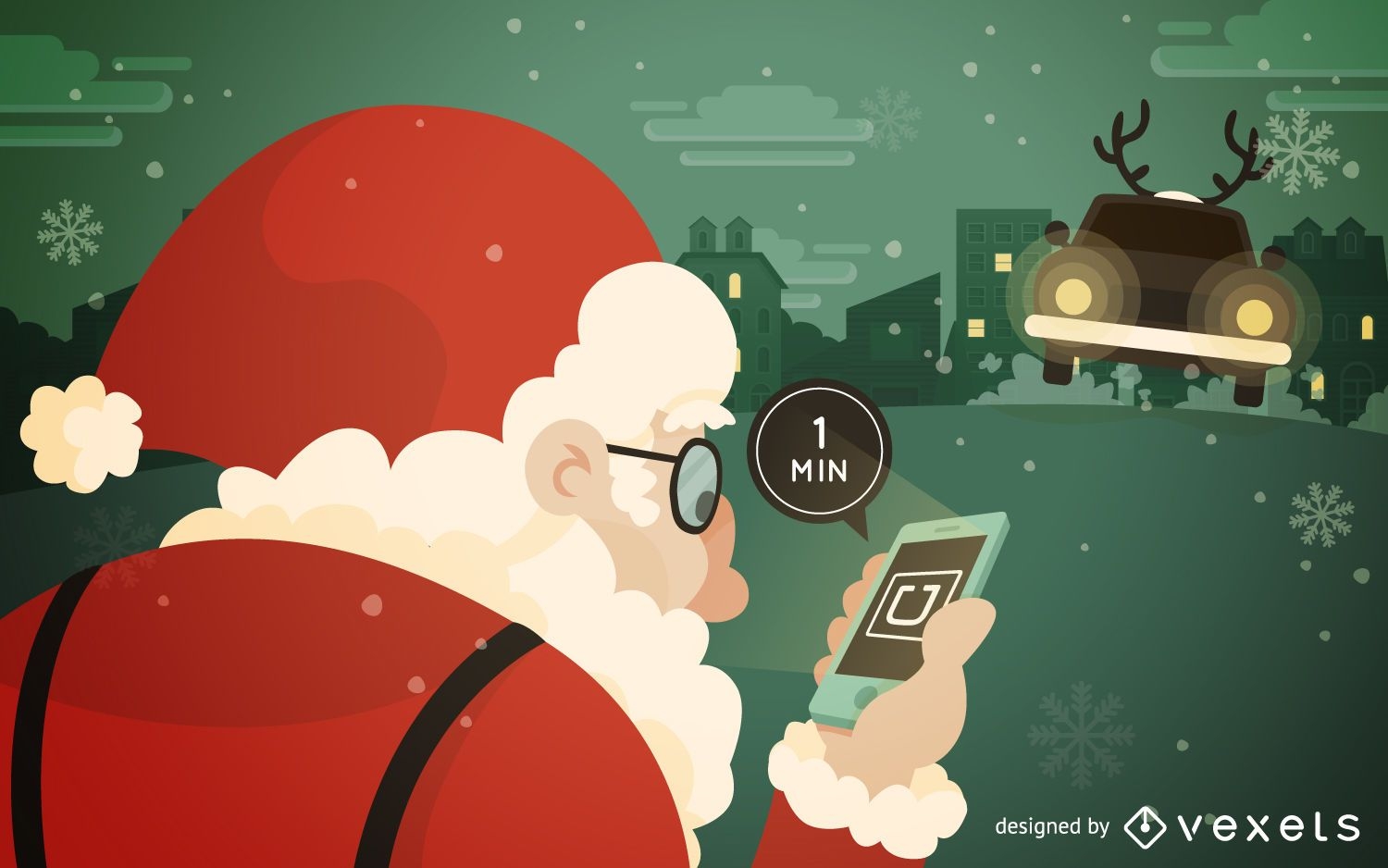 Santa waiting for Uber illustration