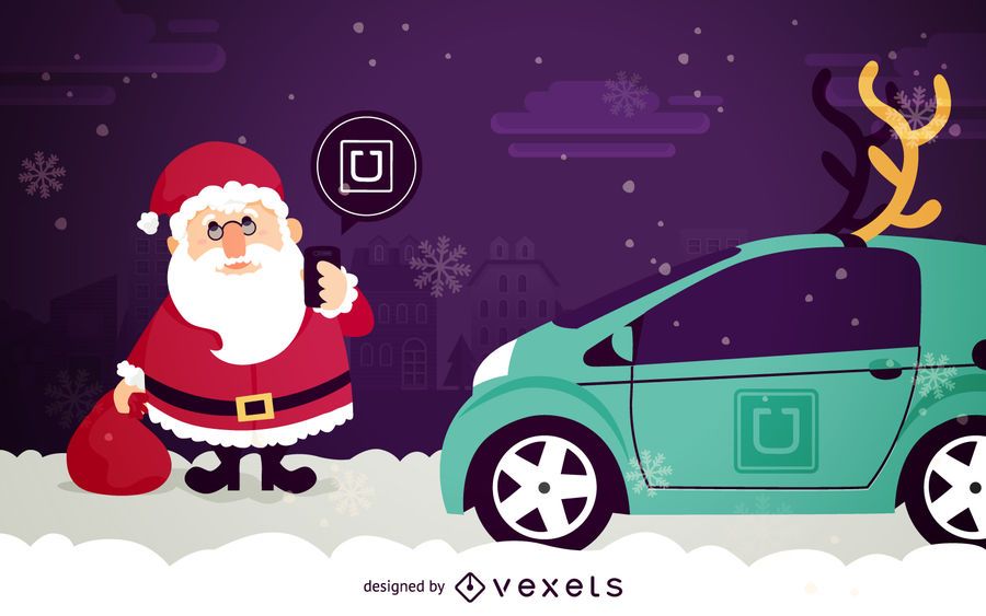 Santa Claus en dibujos animados de Uber Santa Claus en dibujos animados de Uber