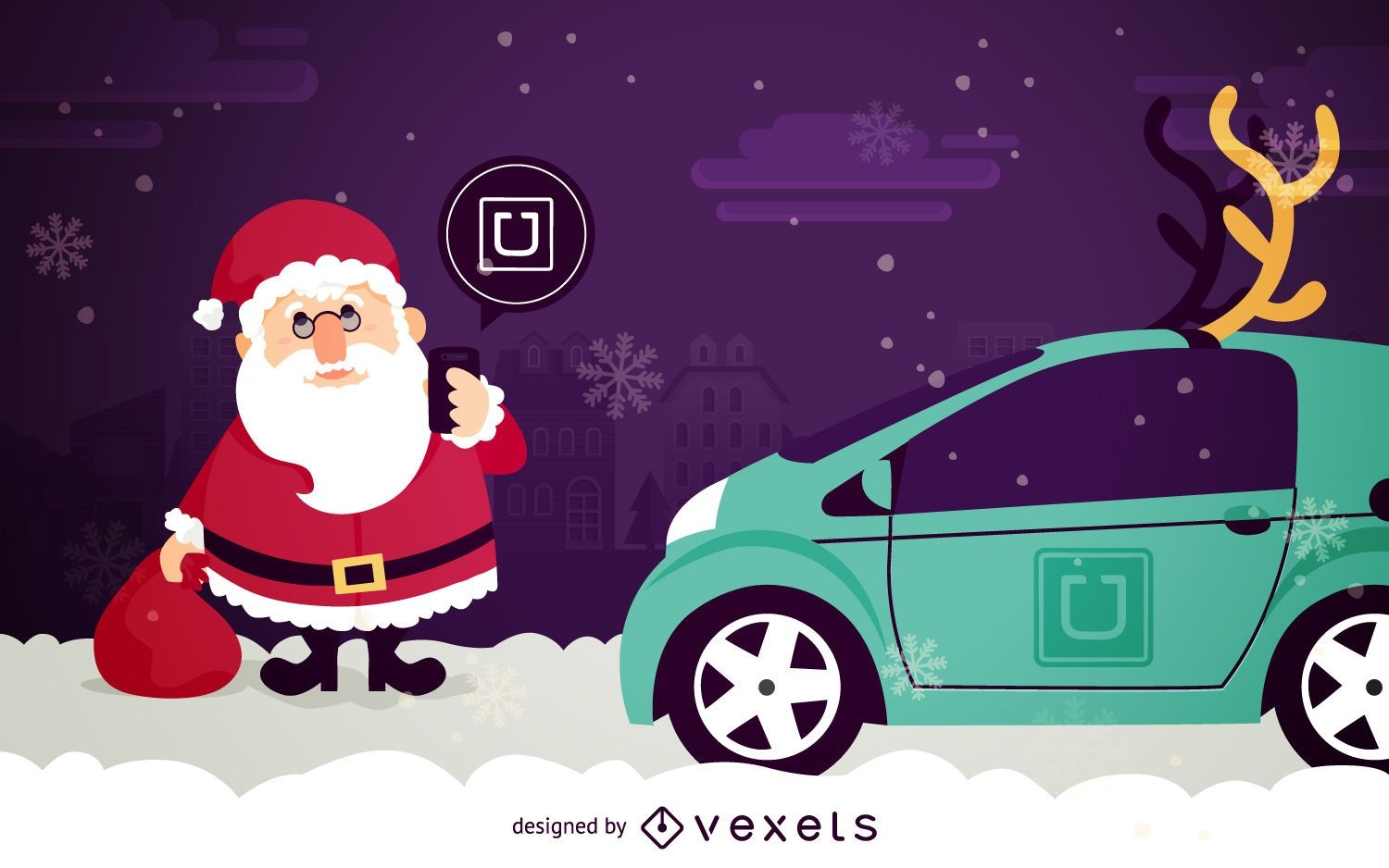 Santa Claus on Uber cartoon