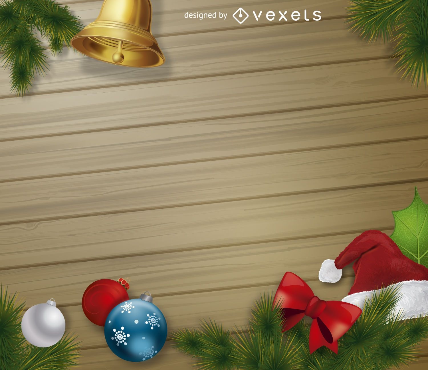 Christmas elements wooden background
