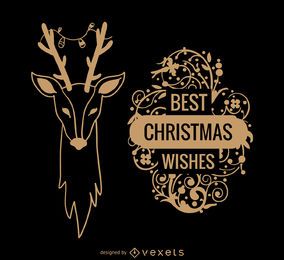 Navidad desea tarjeta de renos