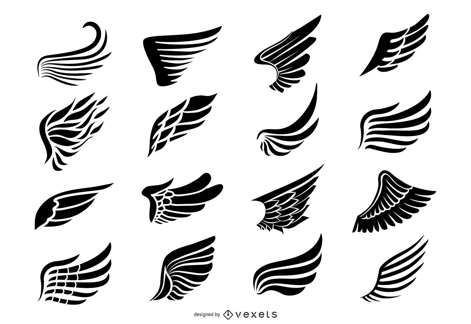 Paquete de iconos de silueta de alas