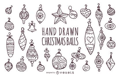 Conjunto de adornos navideños dibujados a mano