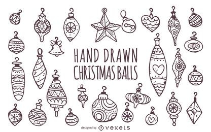 Hand drawn Christmas ornaments set