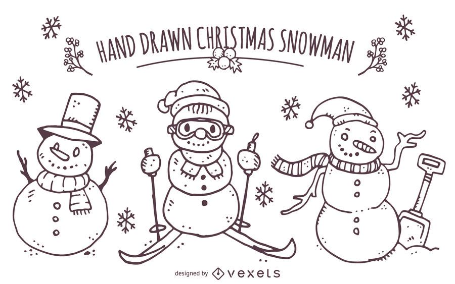 Hand drawn Christmas snowman set Hand drawn Christmas snowman set
