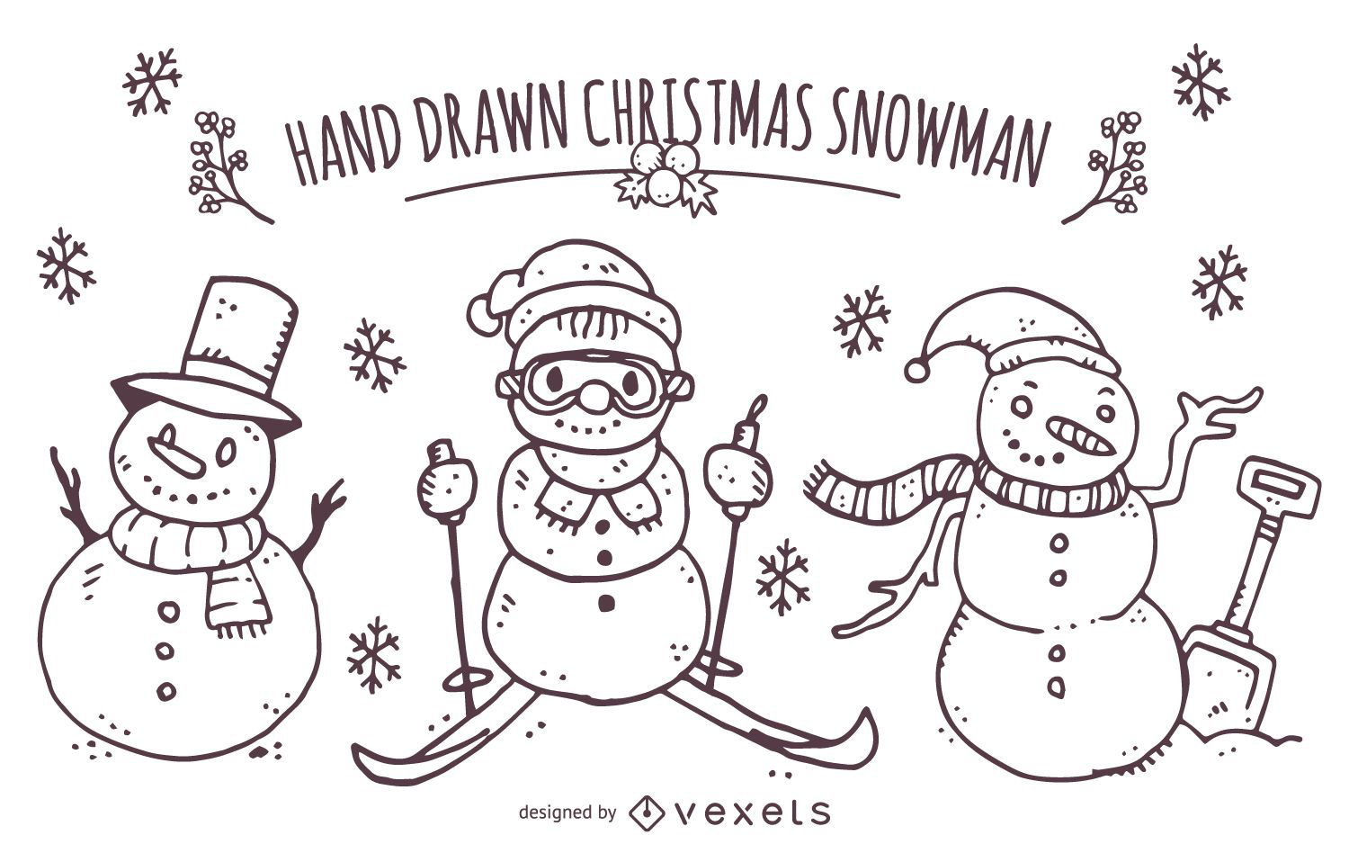 Conjunto de boneco de neve de Natal desenhado à mão