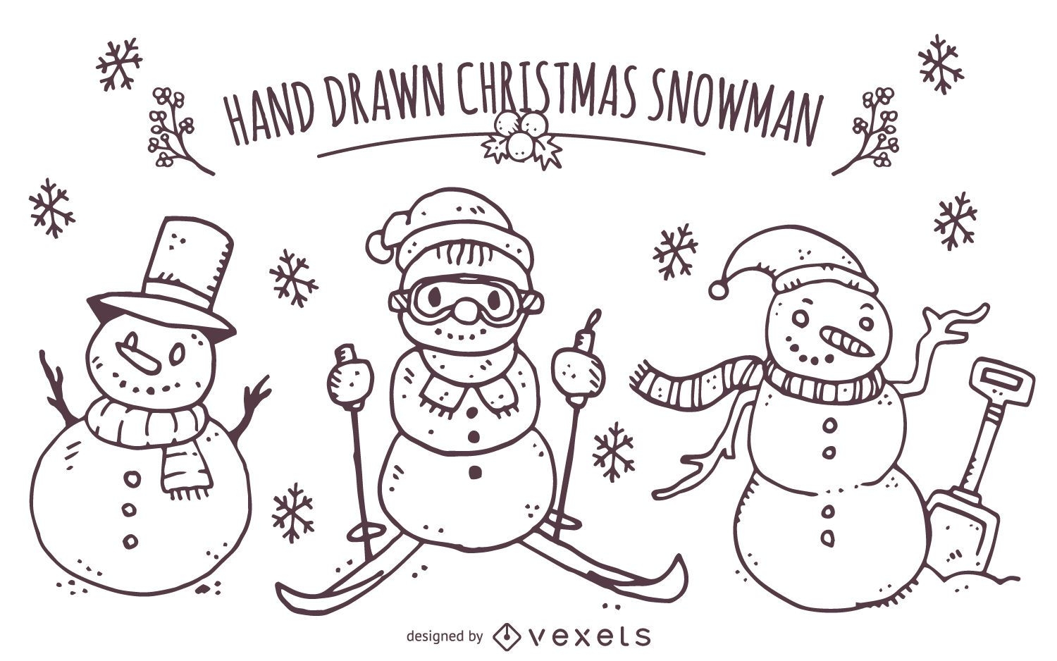 Hand gezeichneter Weihnachtsschneemannsatz