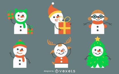 Flacher Schneemann-Illustrationssatz