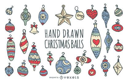 Doodled Christmas ornaments set
