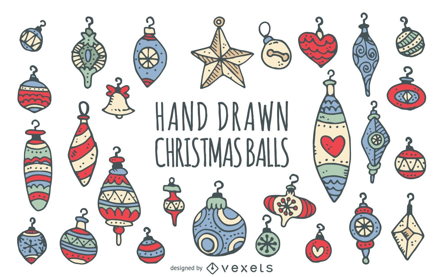 Doodled Christmas ornaments set