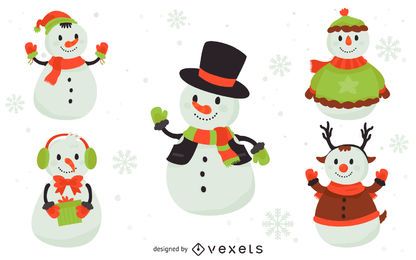 Conjunto de 5 ilustraciones de muñecos de nieve. Conjunto de 5 ilustraciones de muñecos de nieve.