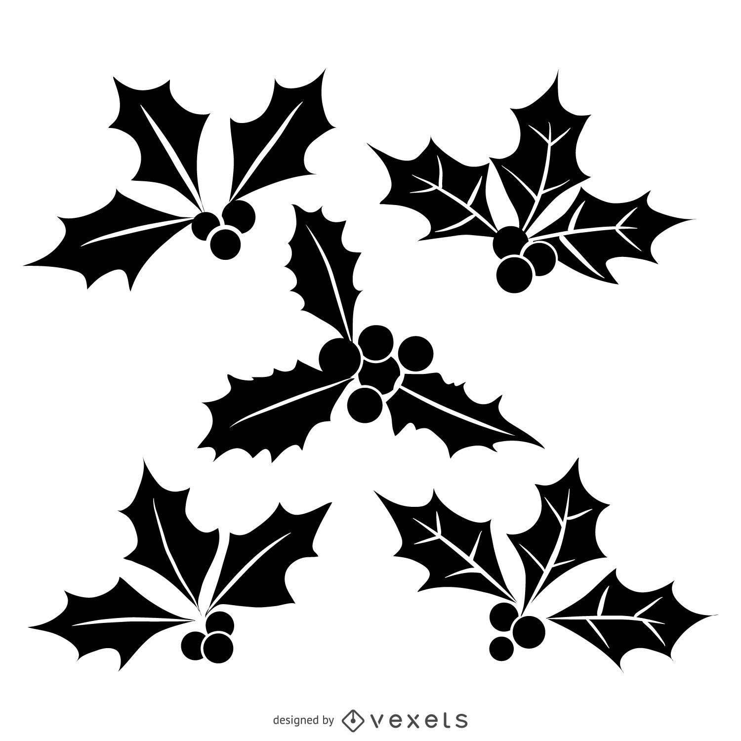 Isolated Christmas mistletoe silhouette set