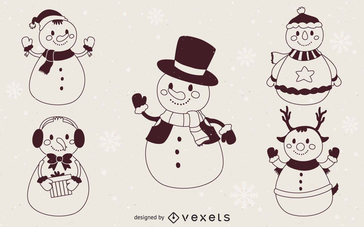 Christmas snowmen illustration outlines