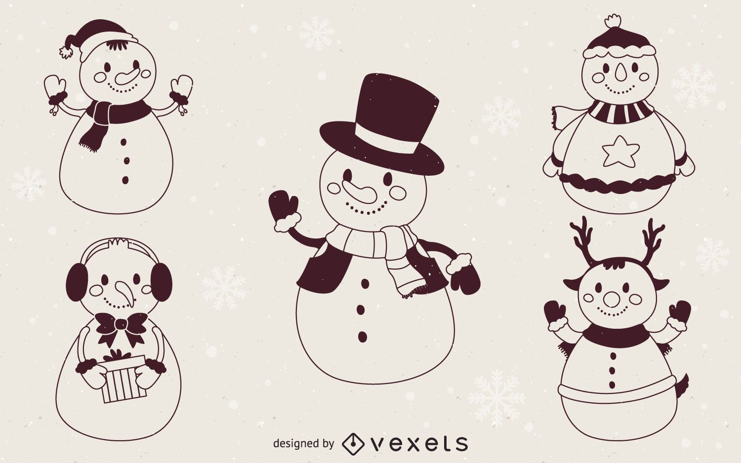 Download Christmas Snowmen Illustration Outlines - Vector Download