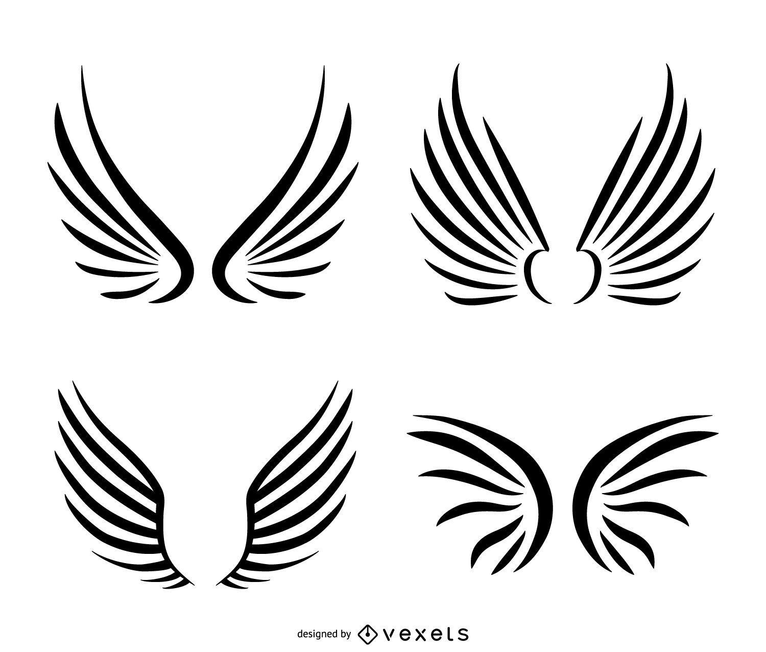 Conjunto de arte de linha de asas isoladas