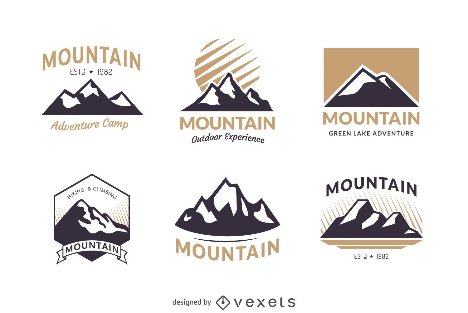 Conjunto de plantillas de logotipo de insignia de montaña