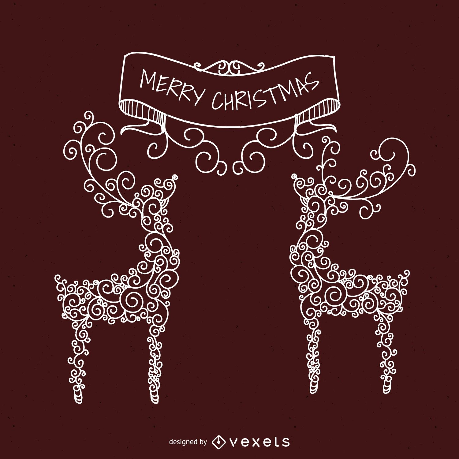Deer swirls Christmas illustration