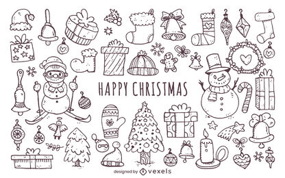 Conjunto de iconos de garabatos de elementos de Navidad