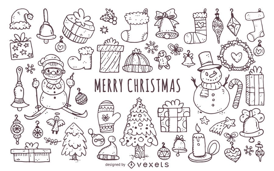 Christmas Elements Doodles Icon Set - Vector Download