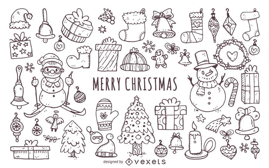 Conjunto de iconos de Navidad elementos garabatos Conjunto de iconos de Navidad elementos garabatos