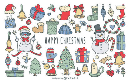 Coleção de rabiscos de Natal coloridos