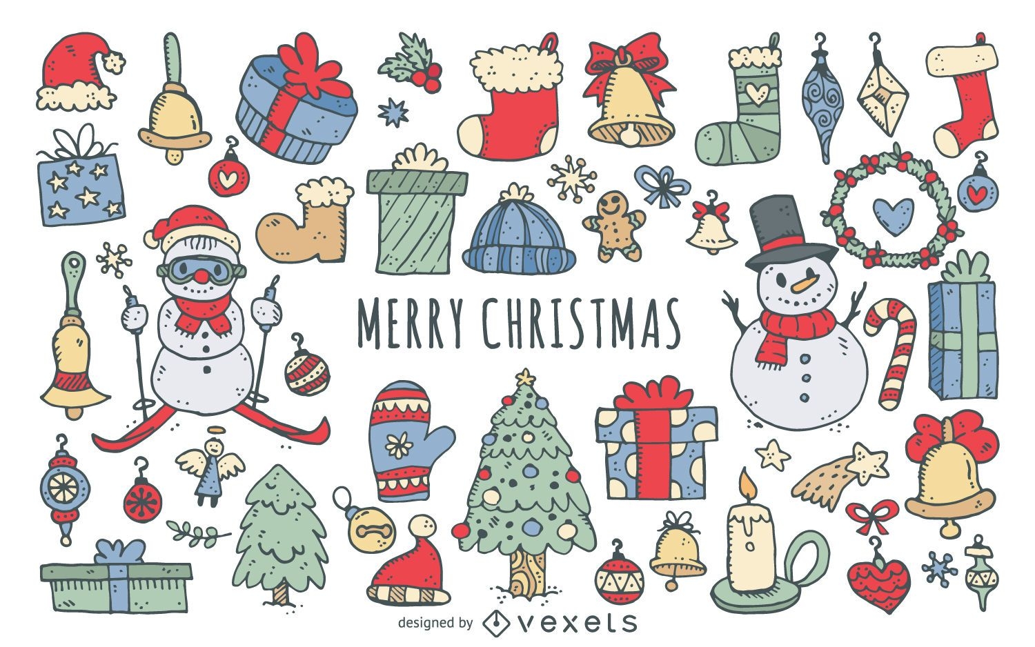 Colorful Christmas doodles collection