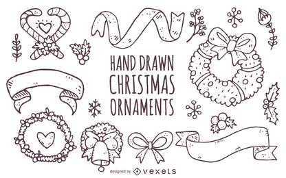 Coleção de enfeites de Natal desenhada à mão