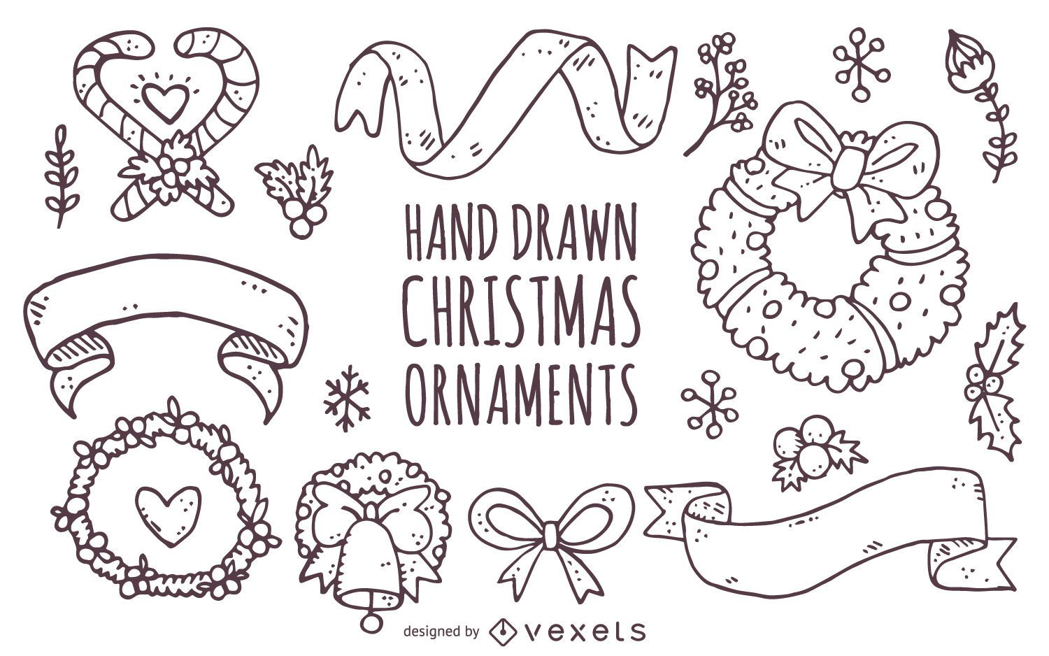 Colección adornos navideños dibujados a mano