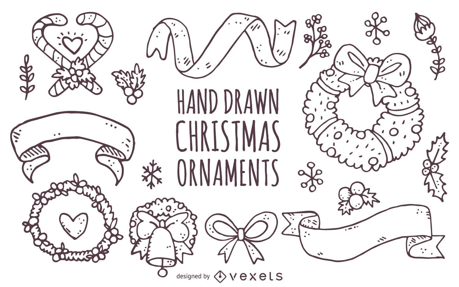 Hand drawn Christmas ornaments collection