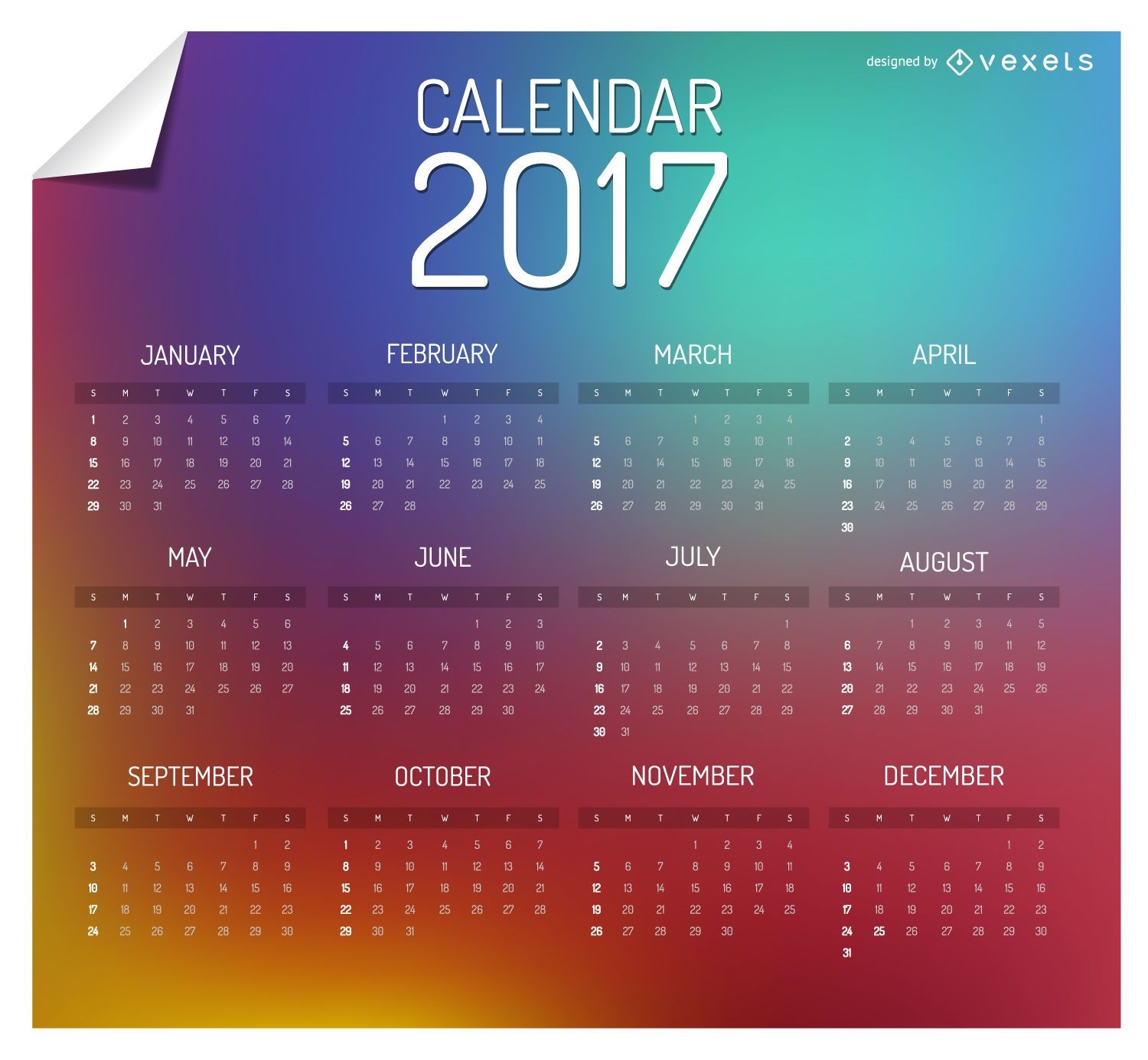 Colorido calendario 2017