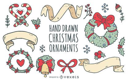 Coleção de doodle de fitas de guirlandas de Natal